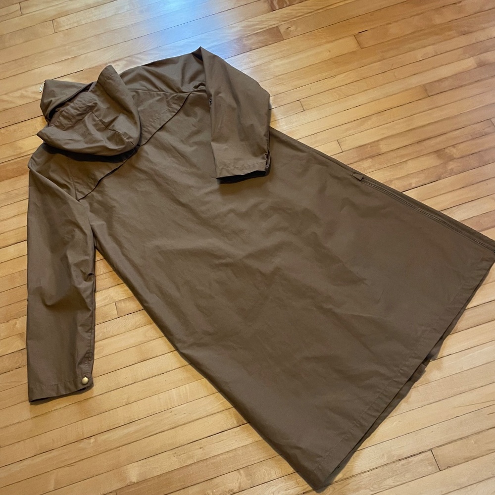 GARNET HILL Longline Modern Trench Coat Jacket 2 Way Zip Water Resistant Hood - Picture 11 of 16